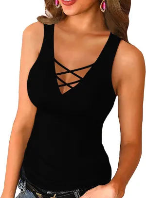 Womens Sexy Tank Cami Top Slim Knit Ribbed Racerback Blouses Low Cut Bodycon Party Shirt