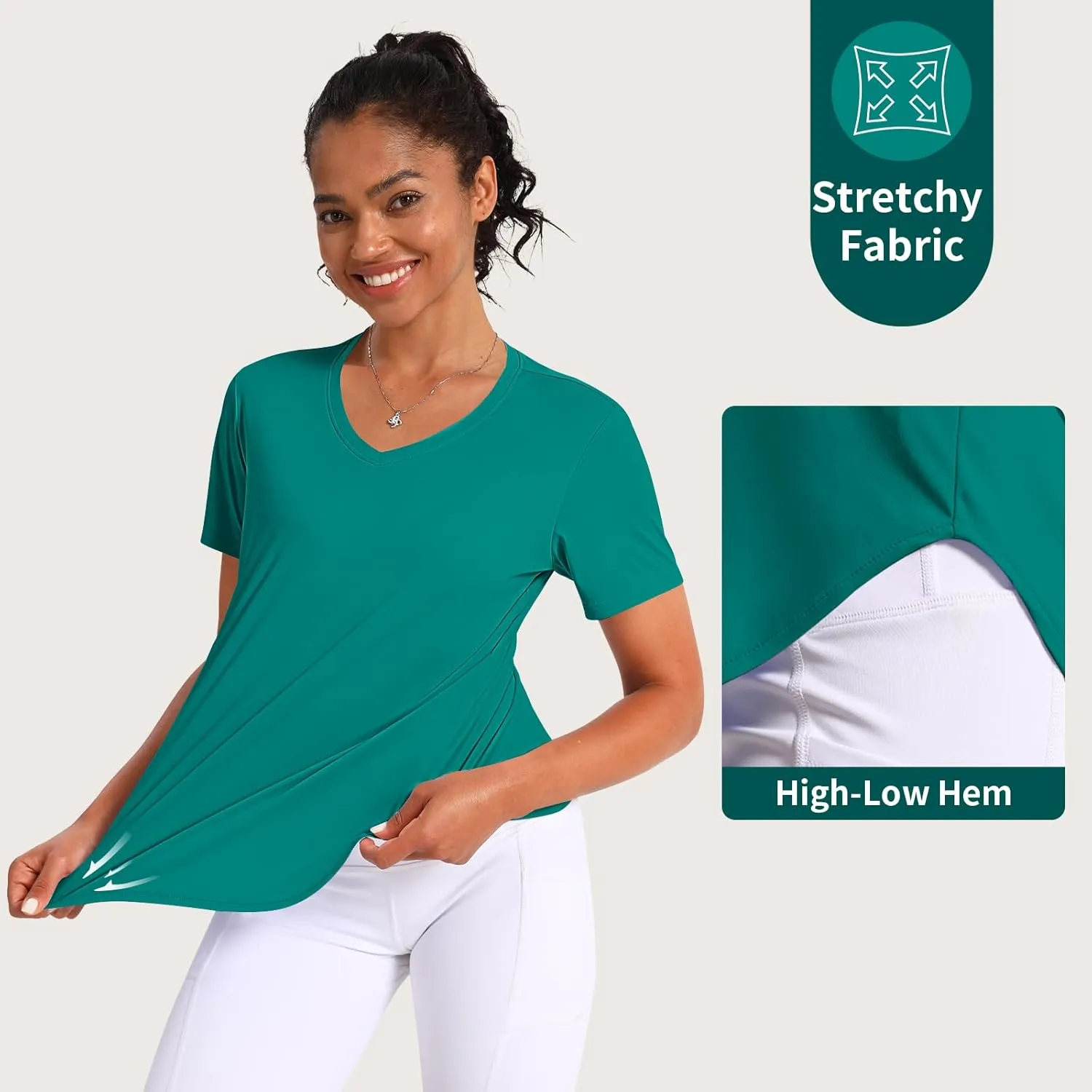 Women's Short Sleeve Shirts UPF 50  Sun Shirt V Neck Workout Tops UV Protection Shirts Lightweight