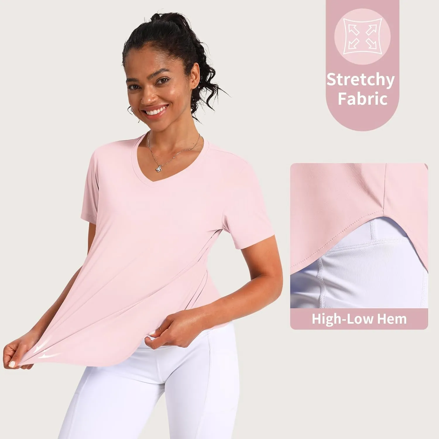 Women's Short Sleeve Shirts UPF 50  Sun Shirt V Neck Workout Tops UV Protection Shirts Lightweight