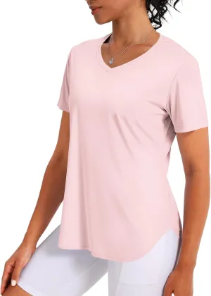 Women's Short Sleeve Shirts UPF 50  Sun Shirt V Neck Workout Tops UV Protection Shirts Lightweight