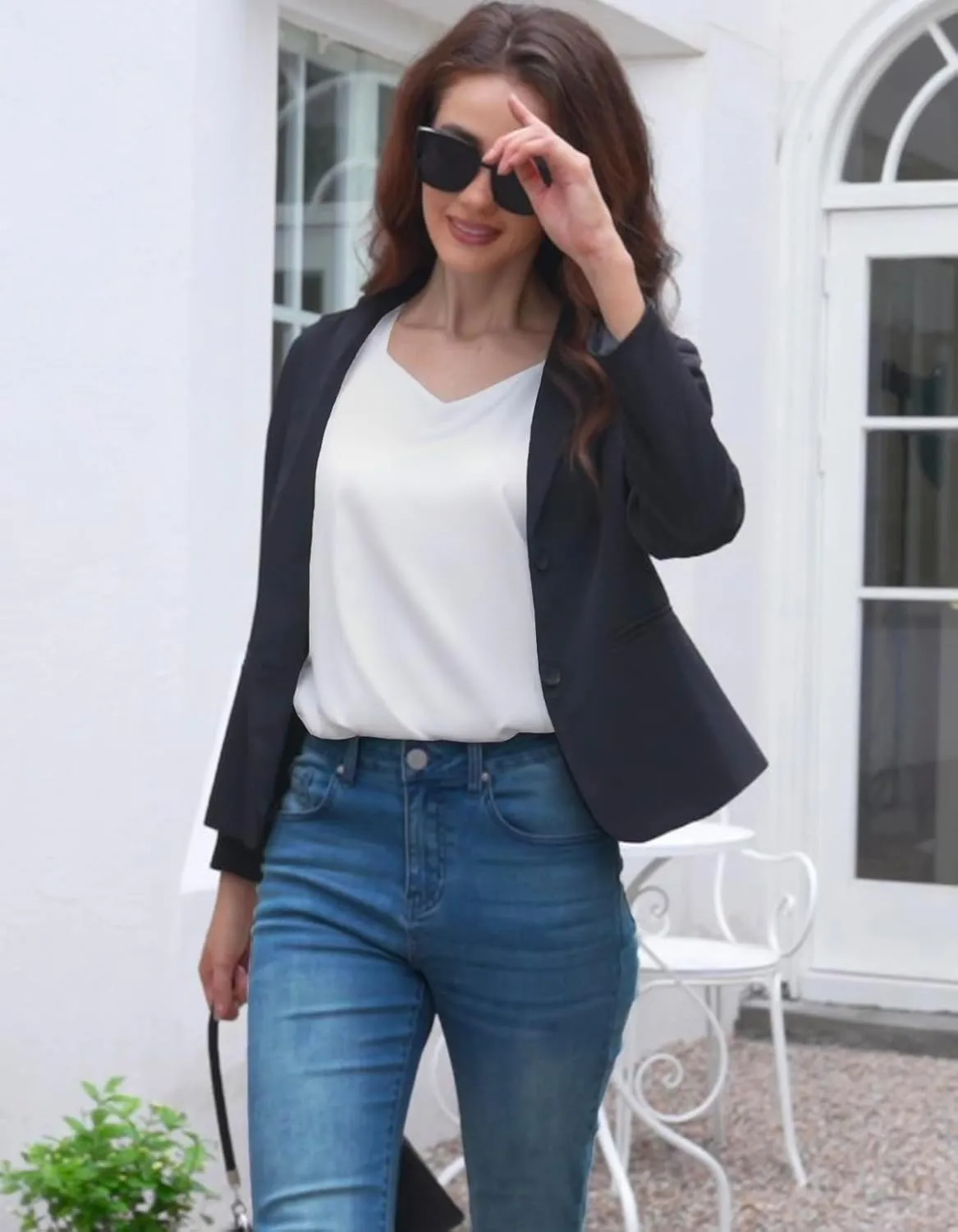 Women's Silk Satin Tank Tops V Neck Camisole Casual Cami Sleeveless Shirt Blouses Silky Basic Tanks
