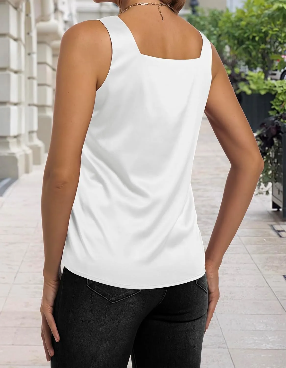 Women's Silk Satin Tank Tops V Neck Camisole Casual Cami Sleeveless Shirt Blouses Silky Basic Tanks
