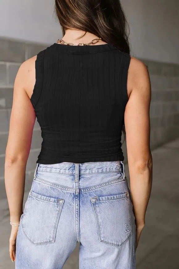 Women's Sleeveless Crewneck Tank Tops Summer Basic Ribbed Knit Slim Fit Cami Tops
