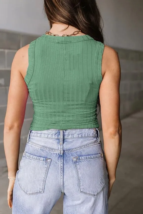 Women's Sleeveless Crewneck Tank Tops Summer Basic Ribbed Knit Slim Fit Cami Tops