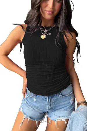 Women's Sleeveless Crewneck Tank Tops Summer Basic Ribbed Knit Slim Fit Cami Tops