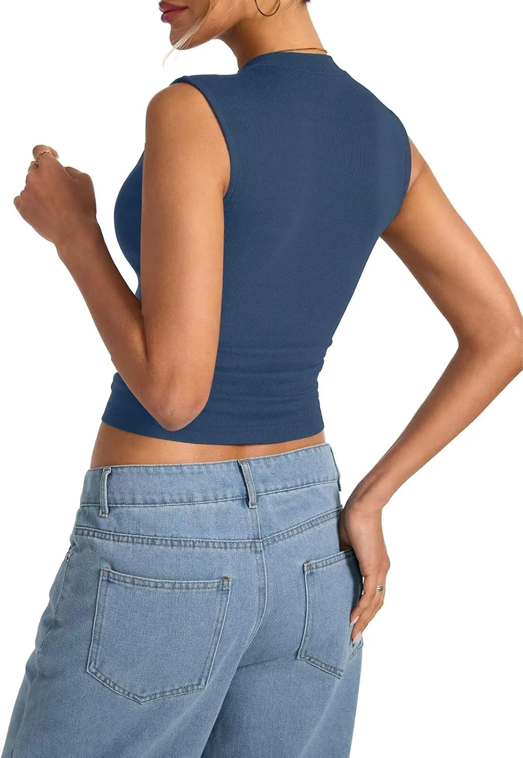 Women's Sleeveless Mock Turtle Neck Tops Fitted Ribbed Tank Top Basic Summer Shirts Spring Outfits 2025