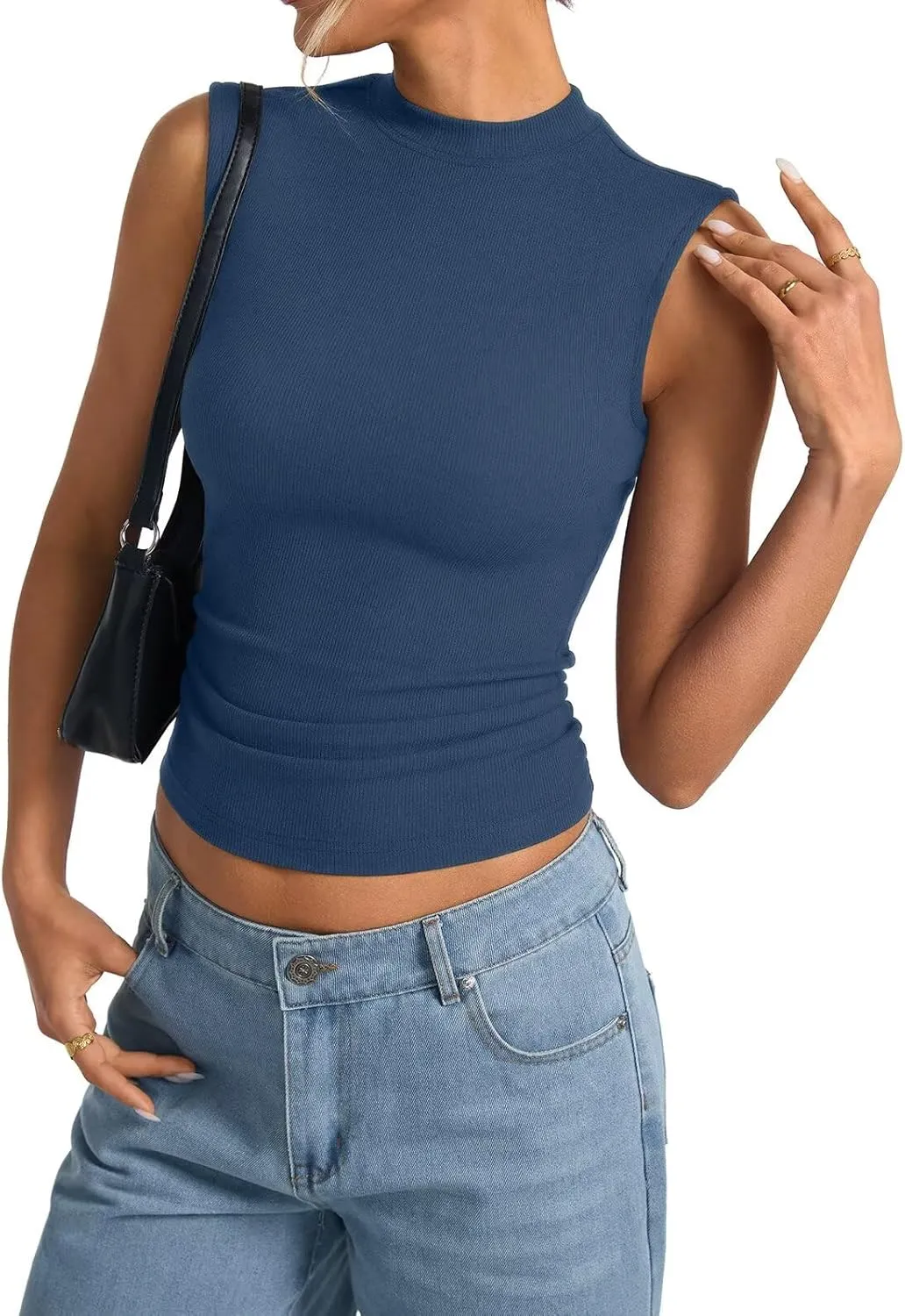 Women's Sleeveless Mock Turtle Neck Tops Fitted Ribbed Tank Top Basic Summer Shirts Spring Outfits 2025