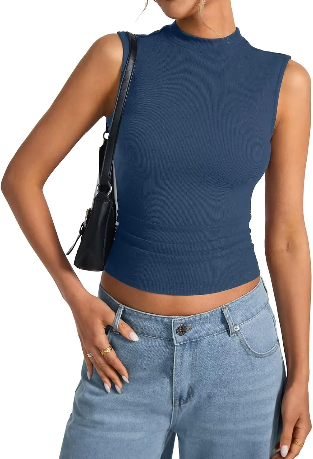 Women's Sleeveless Mock Turtle Neck Tops Fitted Ribbed Tank Top Basic Summer Shirts Spring Outfits 2025