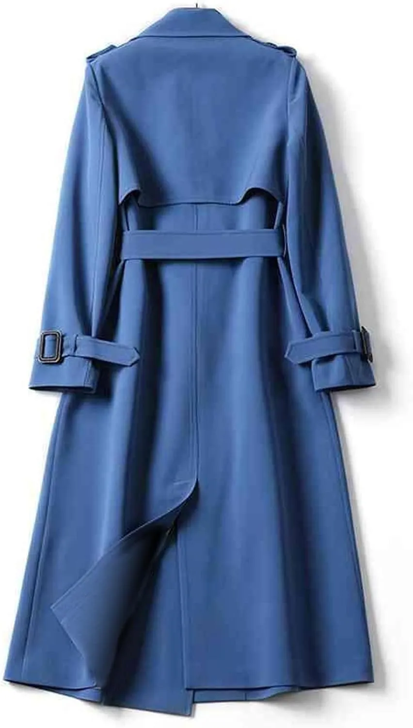 Women's Solid Windbreaker Slim Fit Trench Coat Long Jacket Outerwear with Belt Button