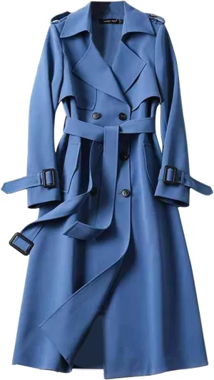 Women's Solid Windbreaker Slim Fit Trench Coat Long Jacket Outerwear with Belt Button