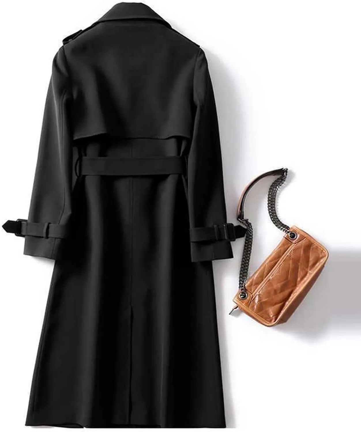 Women's Solid Windbreaker Slim Fit Trench Coat Long Jacket Outerwear with Belt Button