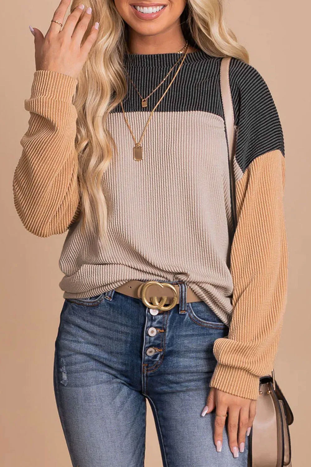 Women's Sophisticated Contrast Long-Sleeved Knitted Pullover Jumper | Ideal for Autumn/Winter