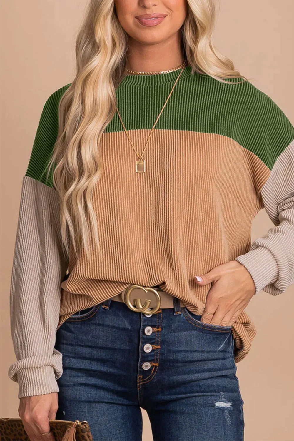 Women's Sophisticated Contrast Long-Sleeved Knitted Pullover Jumper | Ideal for Autumn/Winter