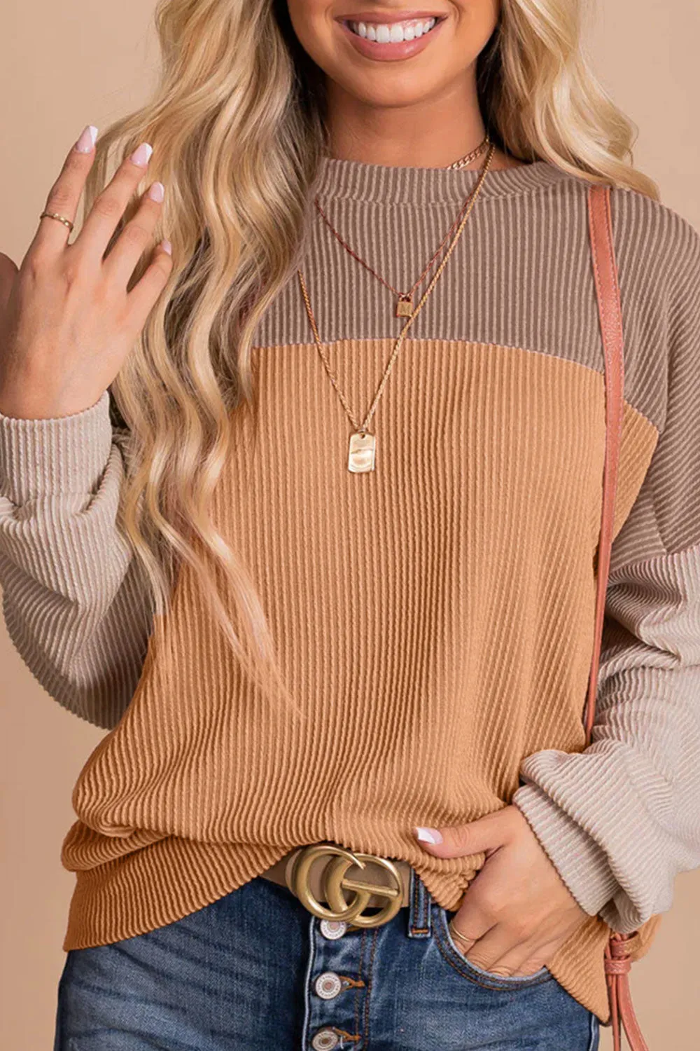 Women's Sophisticated Contrast Long-Sleeved Knitted Pullover Jumper | Ideal for Autumn/Winter