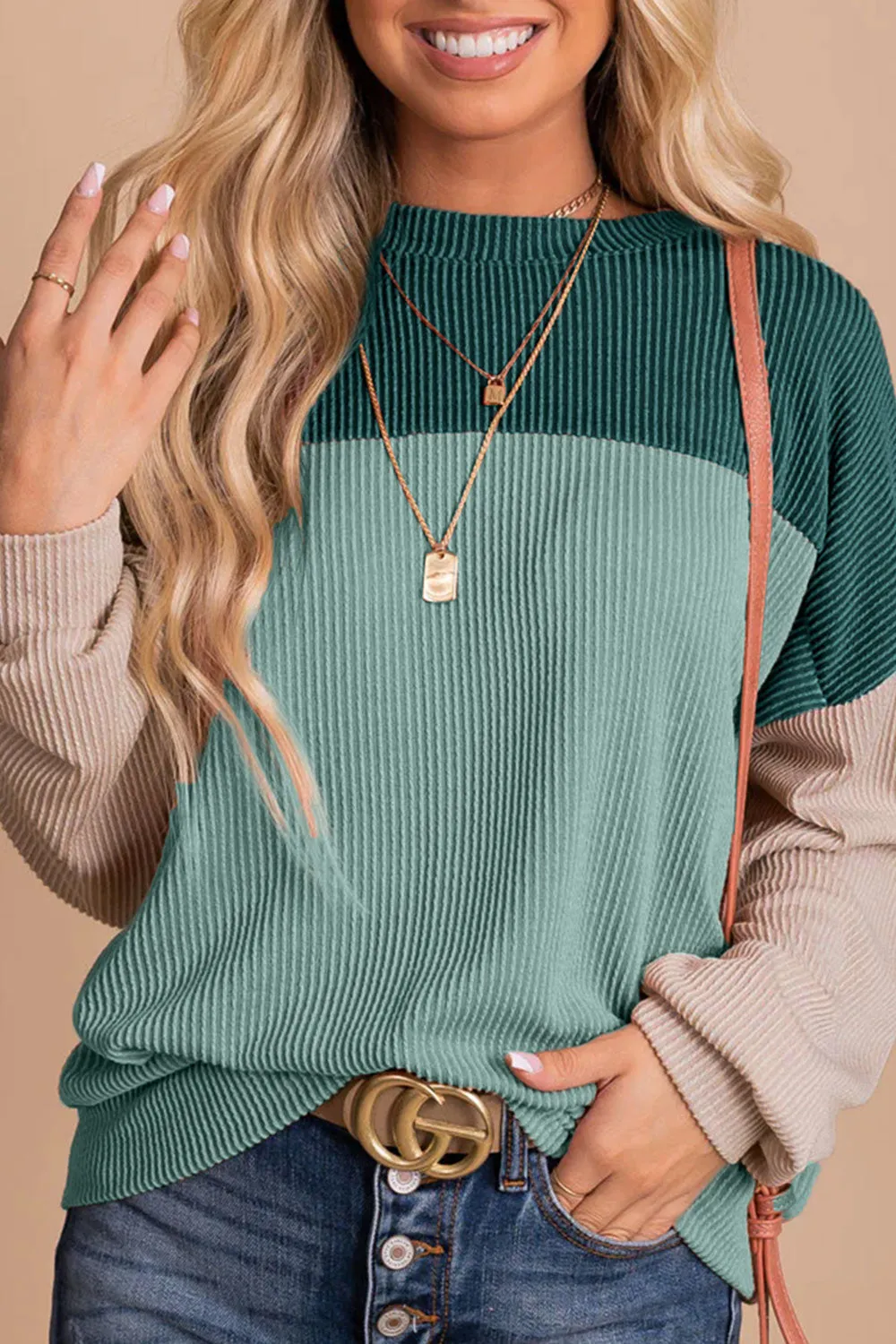 Women's Sophisticated Contrast Long-Sleeved Knitted Pullover Jumper | Ideal for Autumn/Winter