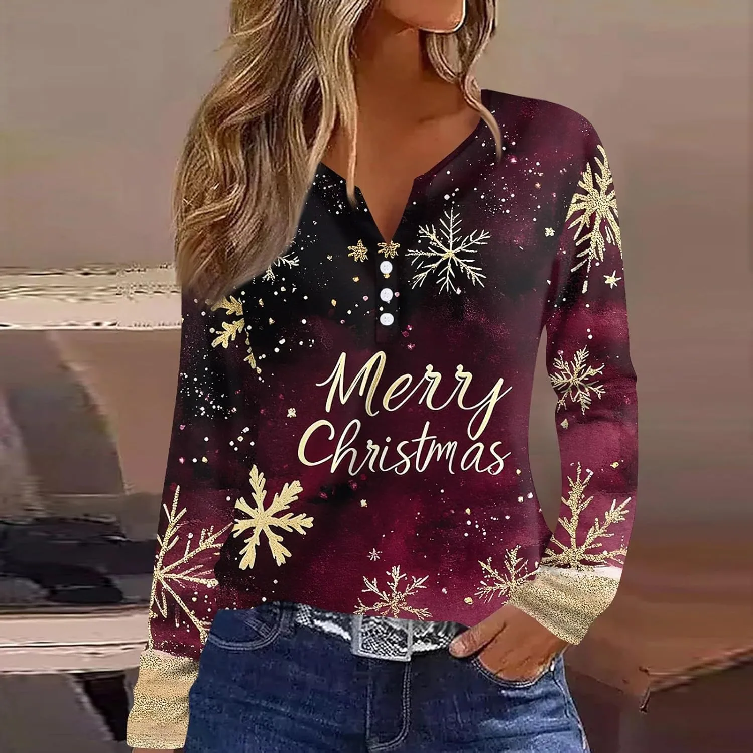 Womens Spring Long Sleeve Tops Button Down Henley V Neck Shirts Dressy Casual Fall Floral Blouses