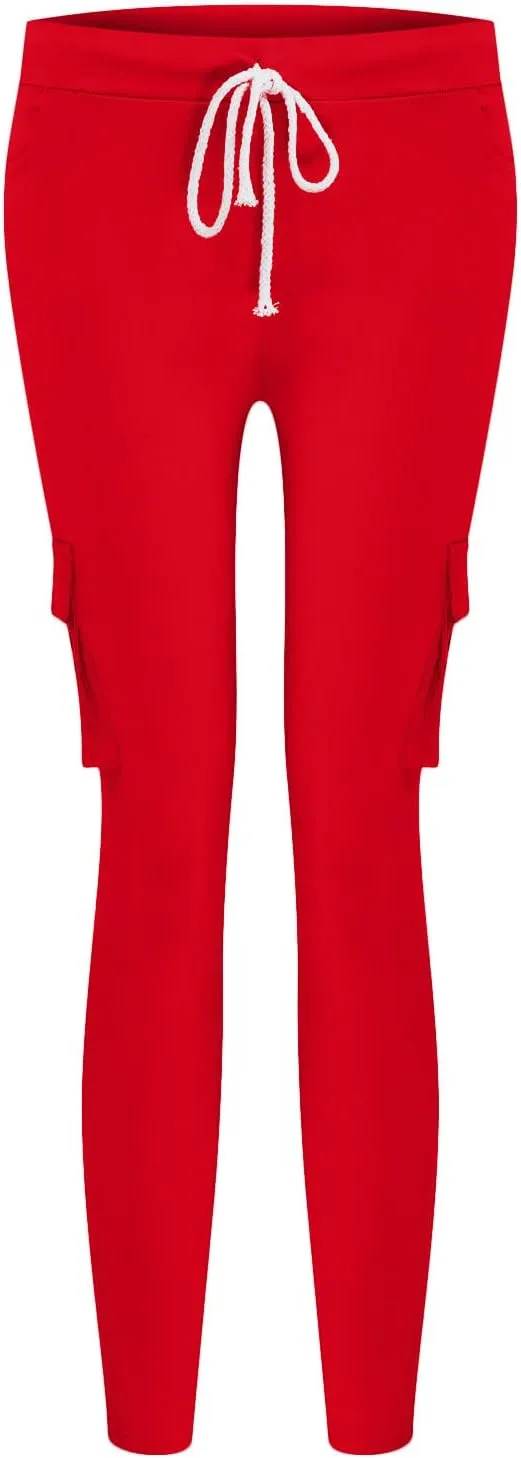 Women's Stretch Skinny Cargo Pants Casual High Waist Drawstring Cargo Joggers Butt Lift Pencil Trousers with Pockets