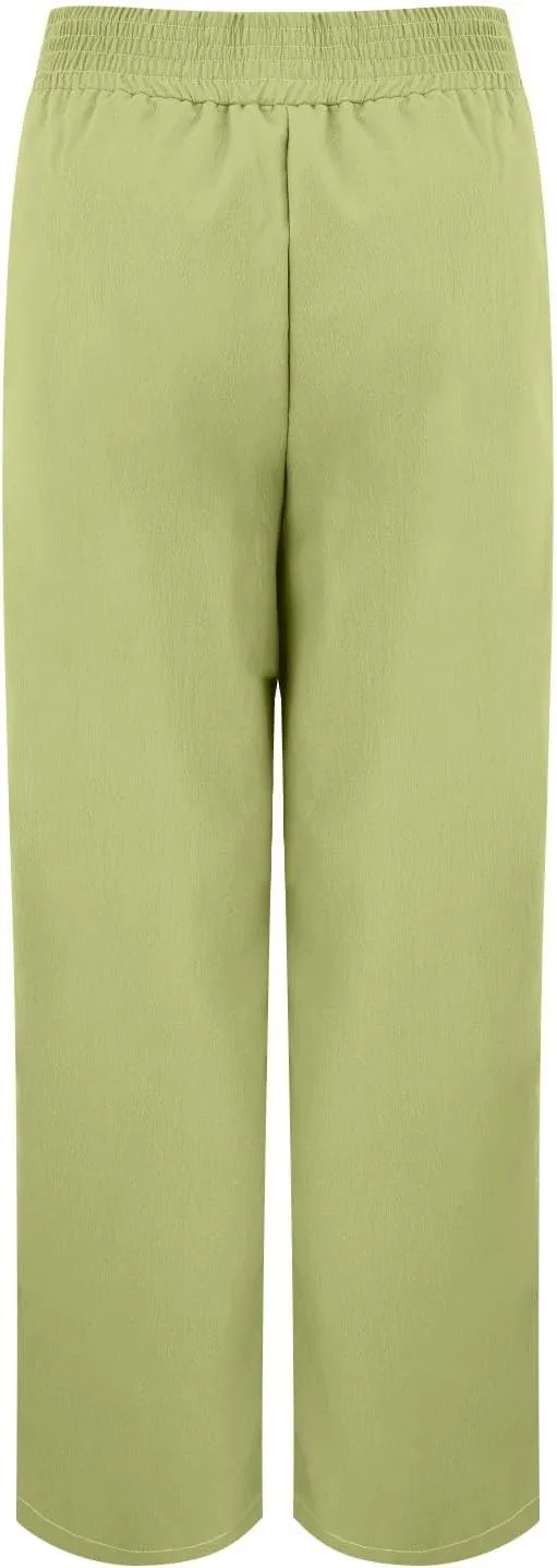 Women's Stylish Linen Palazzo Pants V-Crossover Waisted Wide Leg Casual Lounge Trousers Summer Boho Yoga Beach Pants