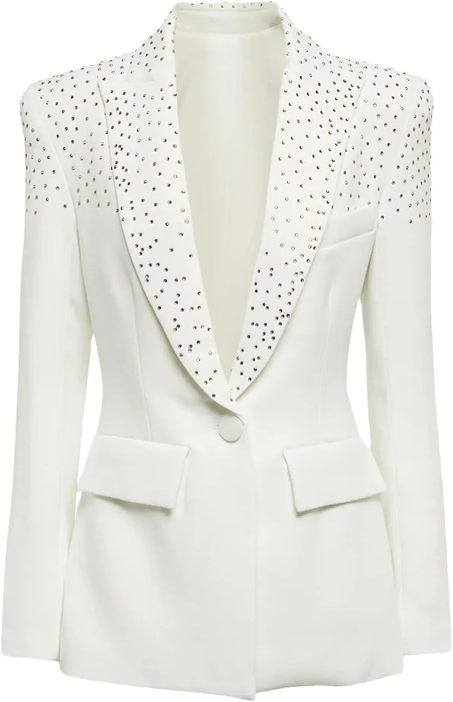 Women's Suit Jacket Slim Fit Single Button Rhinestone Diamonds Beaded Blazer Coat