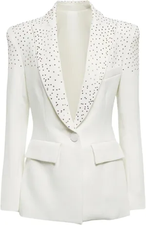 Women's Suit Jacket Slim Fit Single Button Rhinestone Diamonds Beaded Blazer Coat