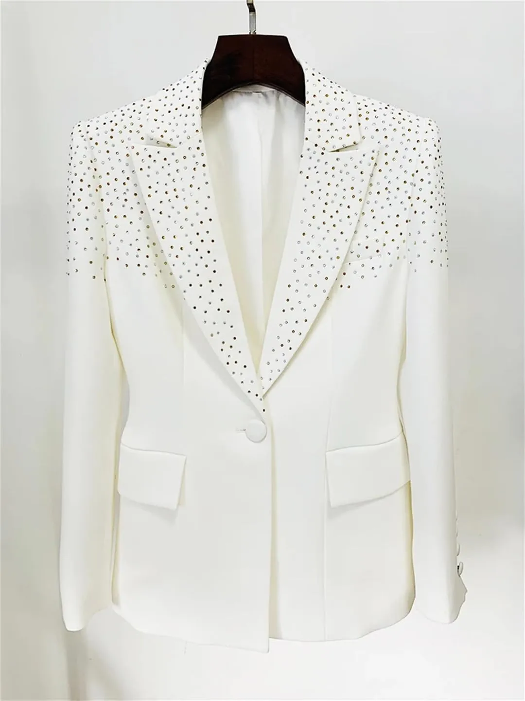Women's Suit Jacket Slim Fit Single Button Rhinestone Diamonds Beaded Blazer Coat