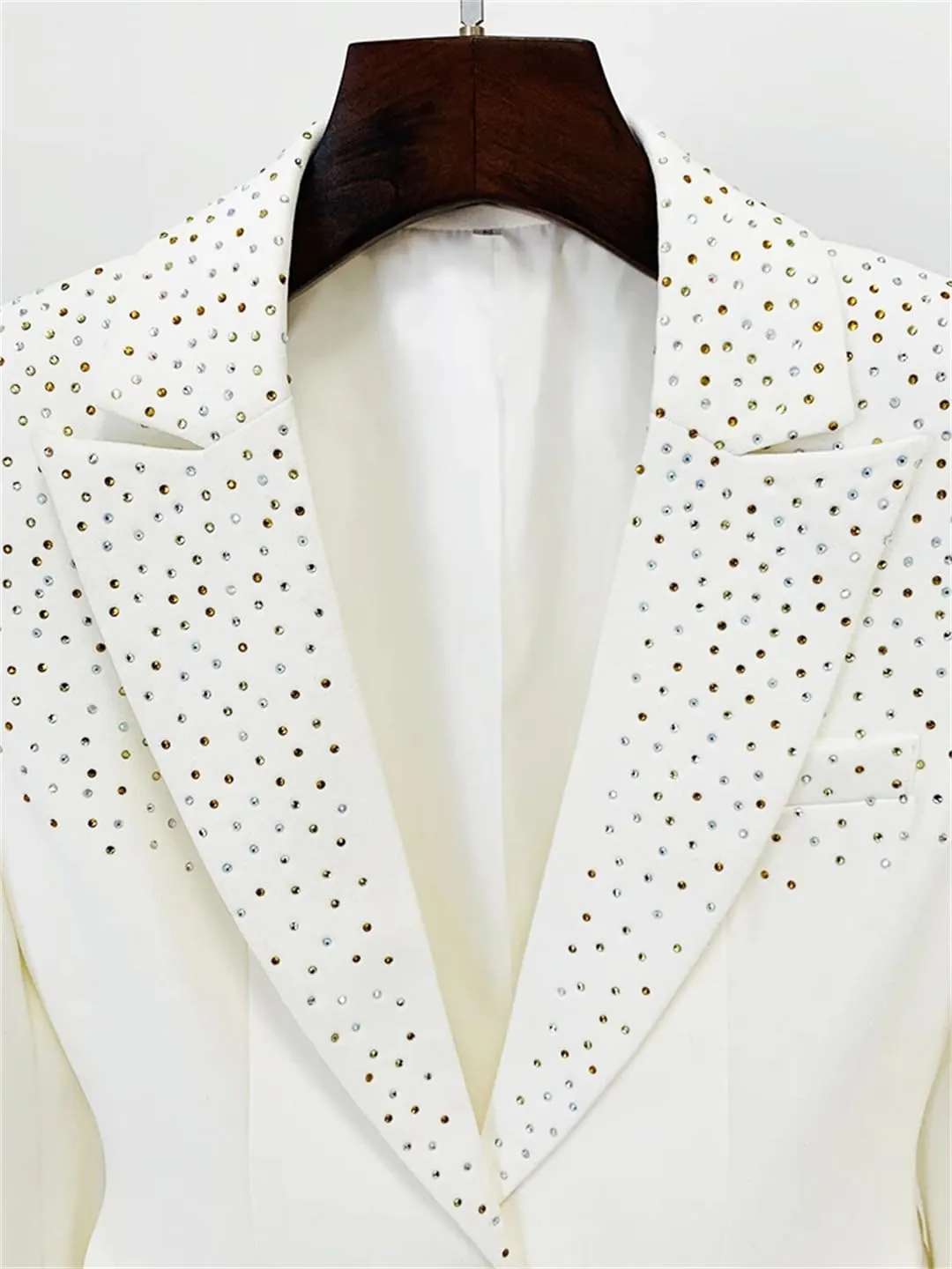 Women's Suit Jacket Slim Fit Single Button Rhinestone Diamonds Beaded Blazer Coat