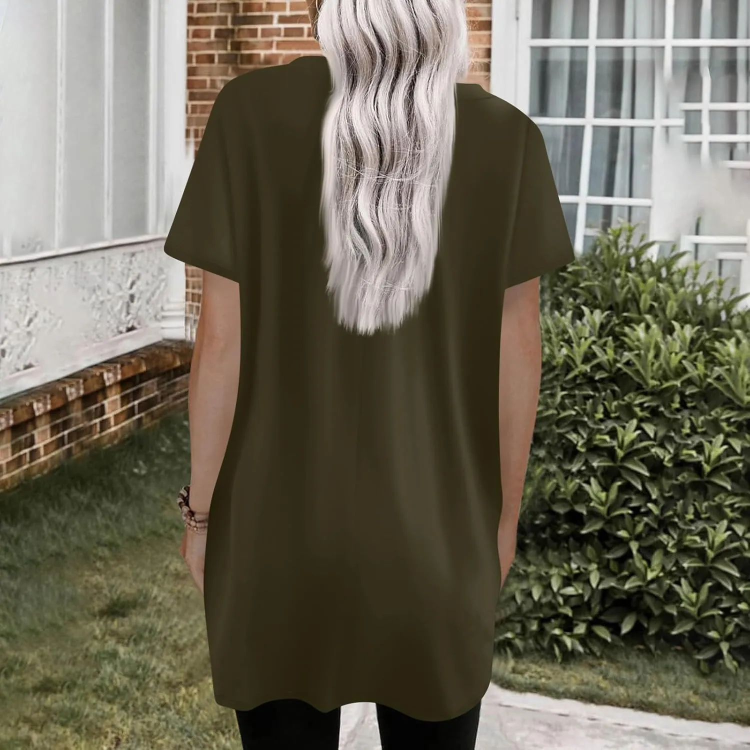 Womens Summer 2025 Casual Short Sleeve V Neck Shirts Loose Fit Oversized Tshirts Tunic Tops With Pockets