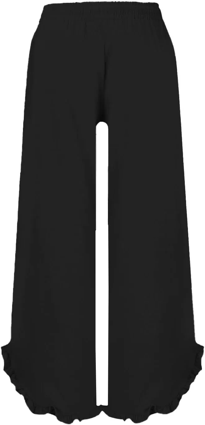 Womens Summer Linen Pant Waisted Elastic Drawstring Pants Pure Color Casual Beach Trousers with Pockets