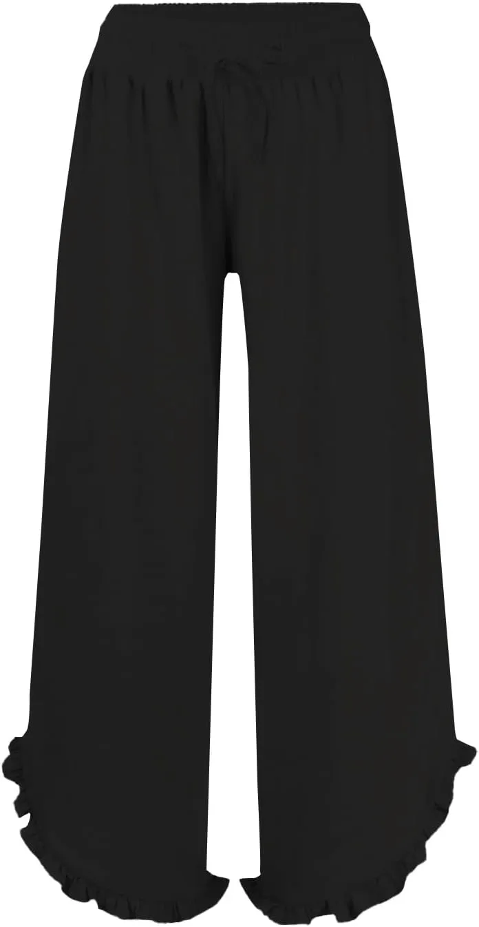 Womens Summer Linen Pant Waisted Elastic Drawstring Pants Pure Color Casual Beach Trousers with Pockets