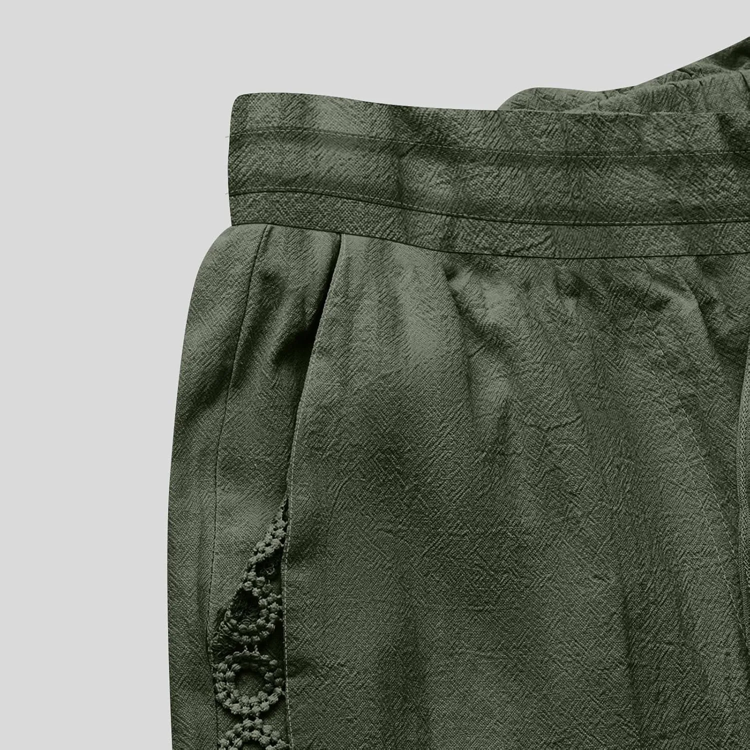 Womens Summer Linen Pants Beach Vacation Clothing Wide Leg High Waisted Drawstring Lace Cutout Linen Pants Trousers
