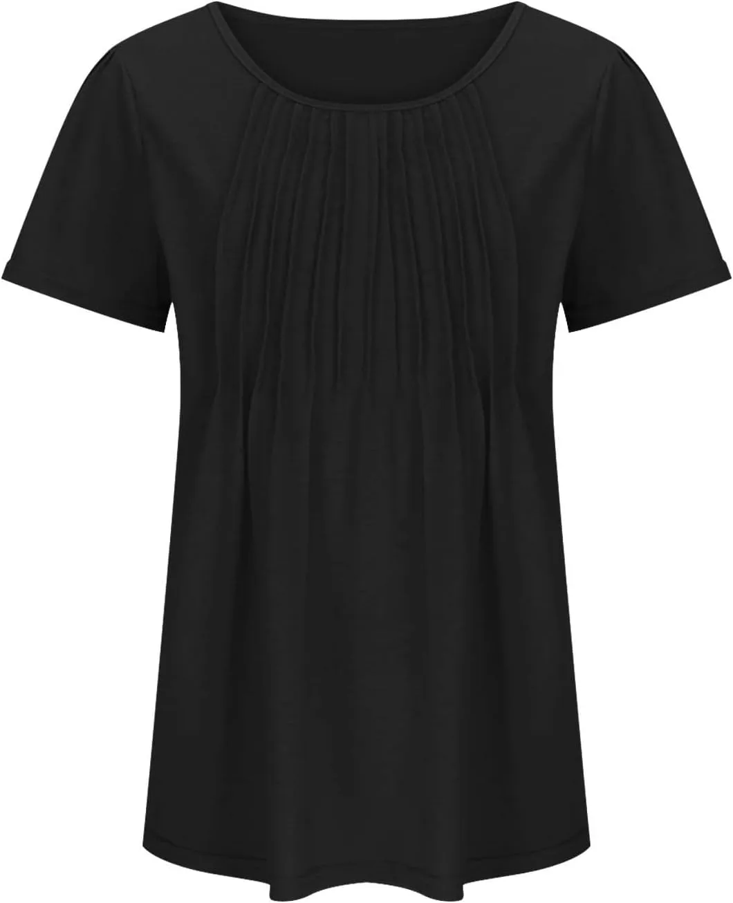 Womens Summer Short Sleeve Pleated Tops Crew Neck Puff Sleeve Blouses Tunic Tops 2024 Loose Fit Dressy Casual T Shirts