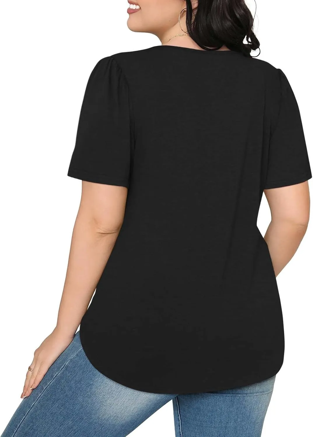 Womens Summer Short Sleeve Pleated Tops Crew Neck Puff Sleeve Blouses Tunic Tops 2024 Loose Fit Dressy Casual T Shirts