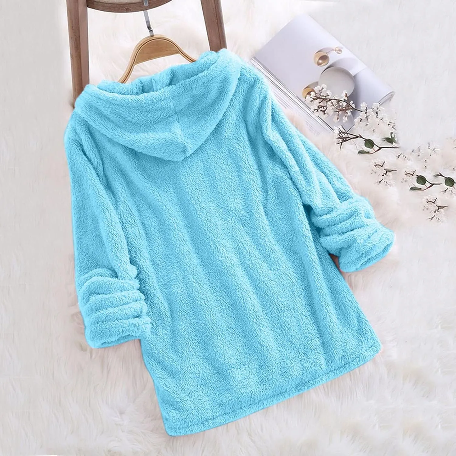 Womens Sweatshirt Women Casual Button V Neck Hoodies Oversized Pullover Sweatshirt Hooded Tops with Pockets