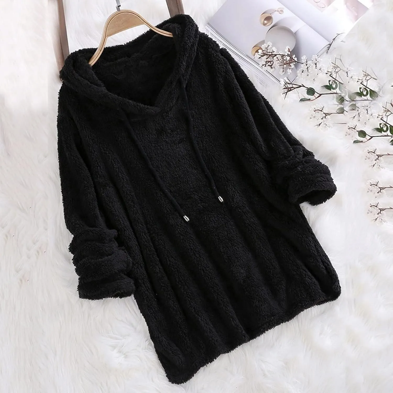 Womens Sweatshirt Women Casual Button V Neck Hoodies Oversized Pullover Sweatshirt Hooded Tops with Pockets