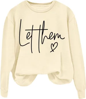 Womens Sweatshirts Casual Crew Neck Long Sleeve Pullover Tops Fashion 2024 Letter Print Oversized Hoodie Fall Clothes