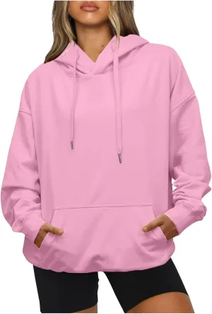 Womens Sweatshirts Trendy solid color Hoodie Casual Fleece Pullover Drawstring Fall Sweater Comfort Hoodie Hiking Clothes