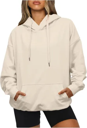 Womens Sweatshirts Trendy solid color Hoodie Casual Fleece Pullover Drawstring Fall Sweater Comfort Hoodie Hiking Clothes