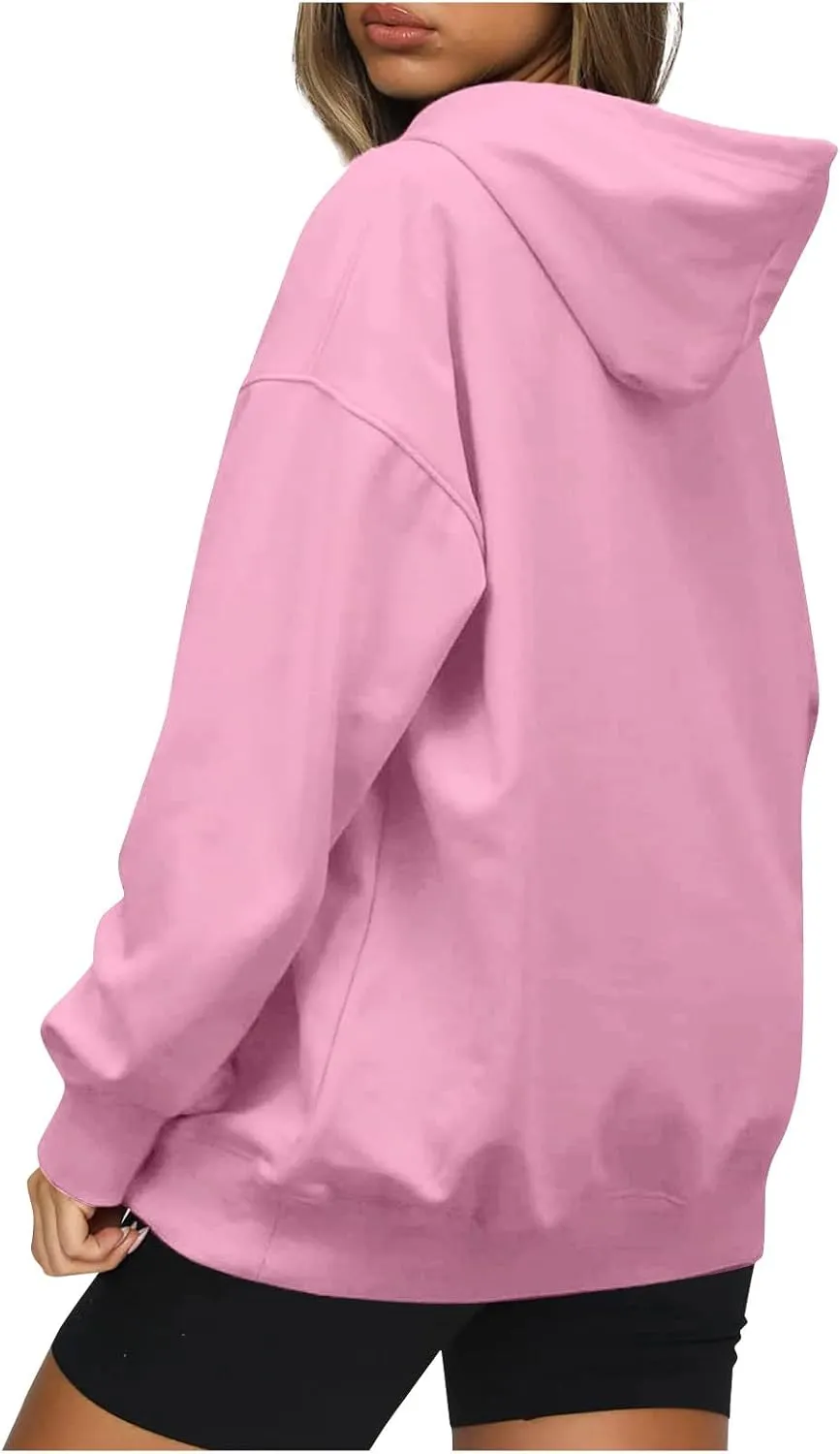 Womens Sweatshirts Trendy solid color Hoodie Casual Fleece Pullover Drawstring Fall Sweater Comfort Hoodie Hiking Clothes