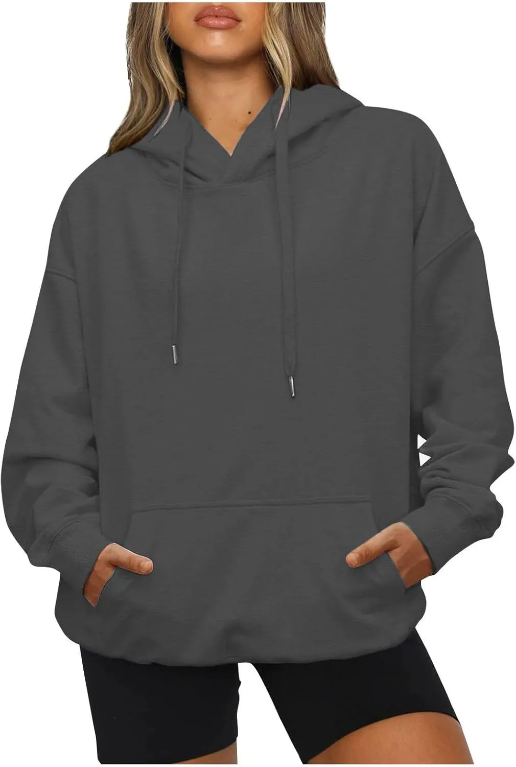 Womens Sweatshirts Trendy solid color Hoodie Casual Fleece Pullover Drawstring Fall Sweater Comfort Hoodie Hiking Clothes