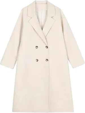 Women's Trench Coat 2024 Notched Lapel Collar Woolen Blend Pea Coat Elegant Double Breasted Mid-Long Overcoats