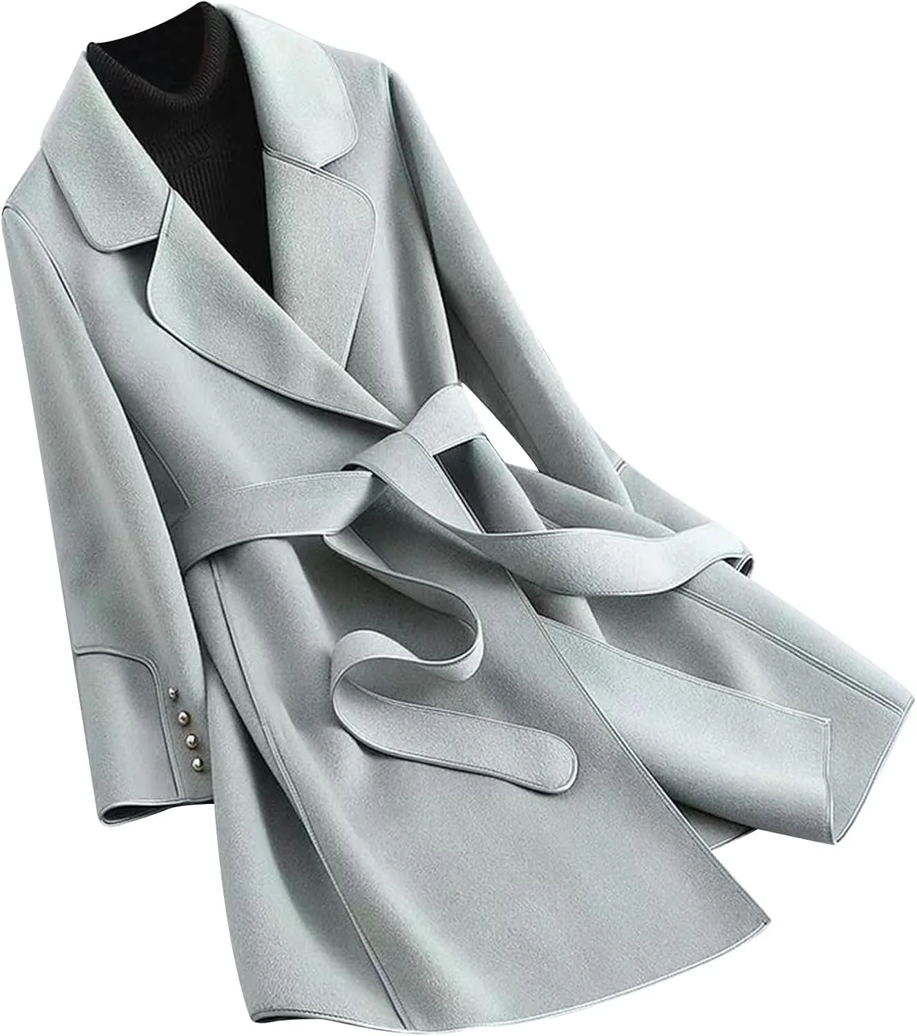 Women's Trench Coat 2024 Notched Lapel Collar Woolen Blend Pea Coat Elegant Double Breasted Mid-Long Overcoats