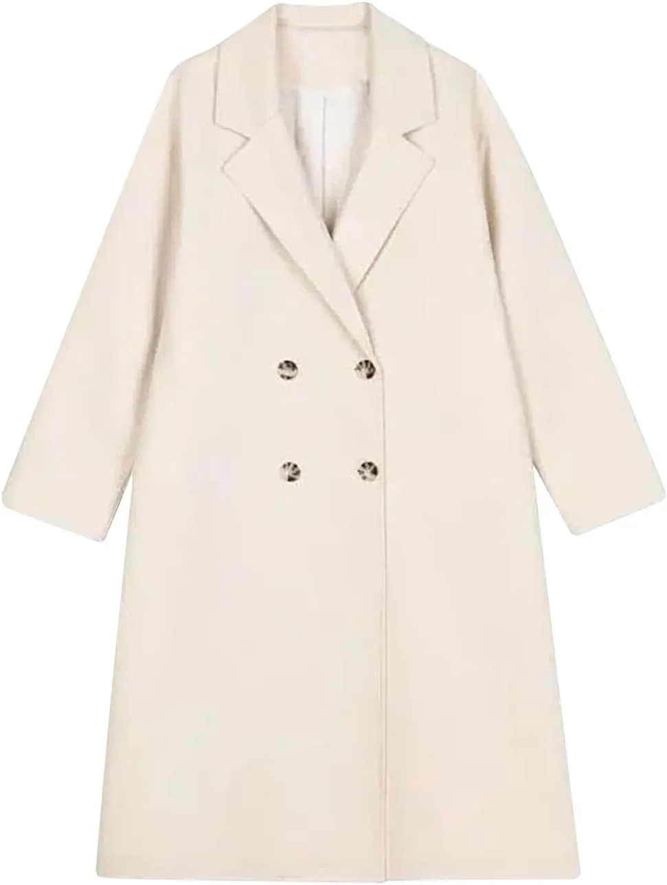 Women's Trench Coat 2024 Notched Lapel Collar Woolen Blend Pea Coat Elegant Double Breasted Mid-Long Overcoats