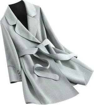 Women's Trench Coat 2024 Notched Lapel Collar Woolen Blend Pea Coat Elegant Double Breasted Mid-Long Overcoats