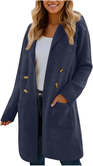 Women's Trench Coat 2024 Winter Fall Long Cardigan Sweater Single Breasted Jacket Classic Trendy Outfits Outwear