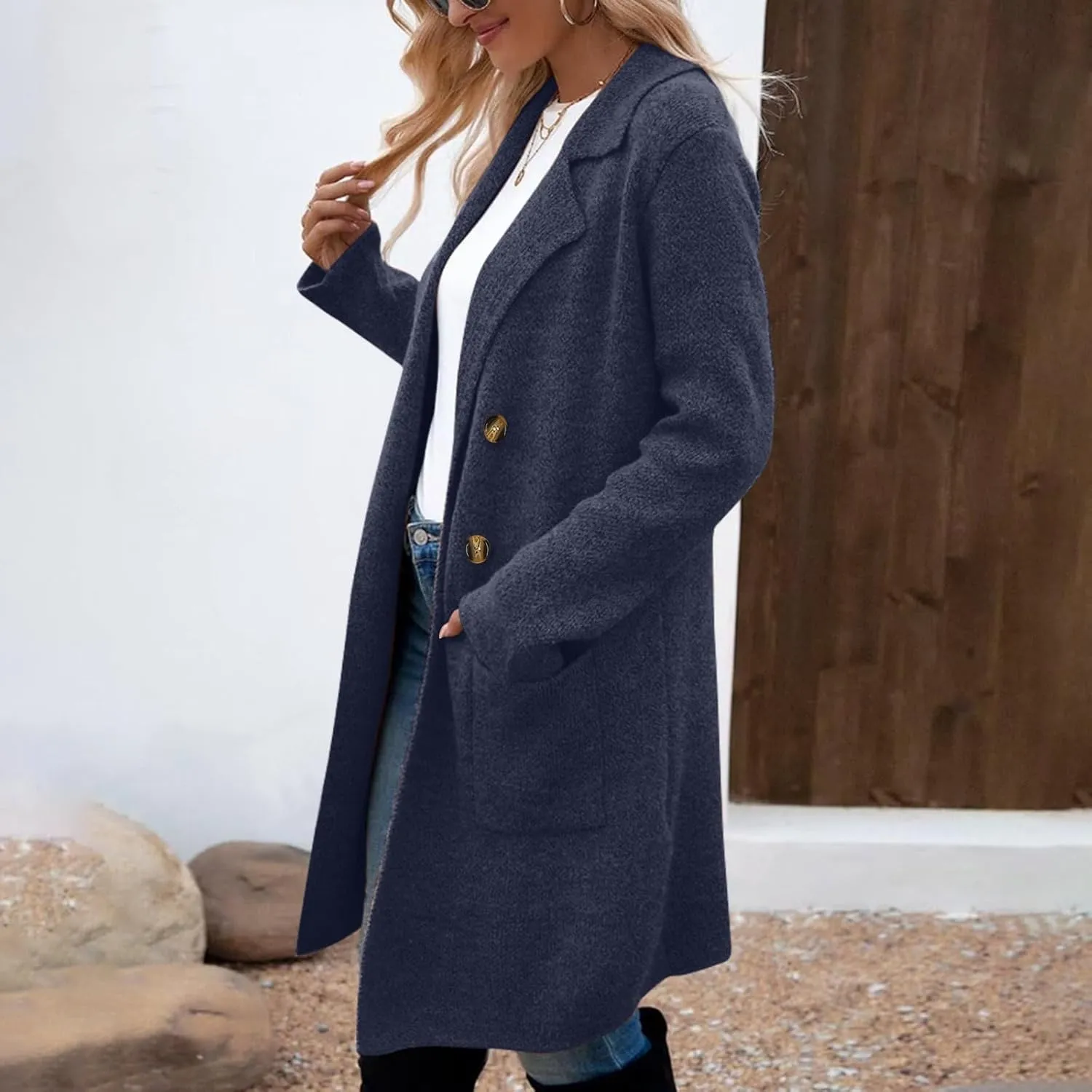 Women's Trench Coat 2024 Winter Fall Long Cardigan Sweater Single Breasted Jacket Classic Trendy Outfits Outwear