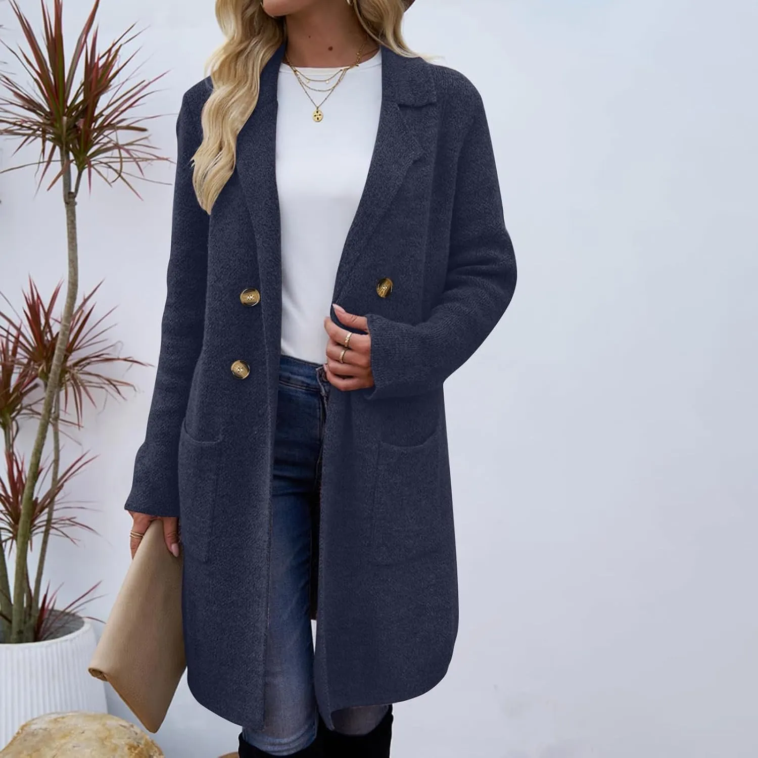 Women's Trench Coat 2024 Winter Fall Long Cardigan Sweater Single Breasted Jacket Classic Trendy Outfits Outwear