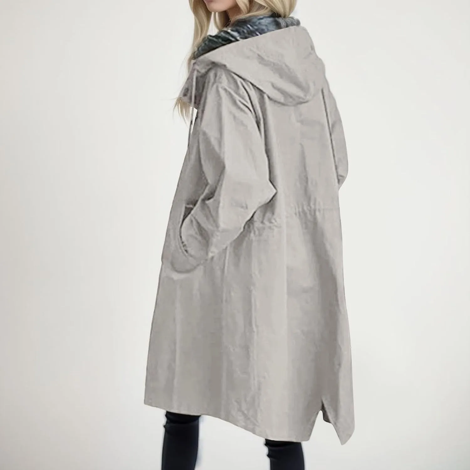 Womens Trench Coat Lightweight Raincoat Waterproof Long Hooded Trench Coat Lined Plus Size Windbreaker Elegant Jacket