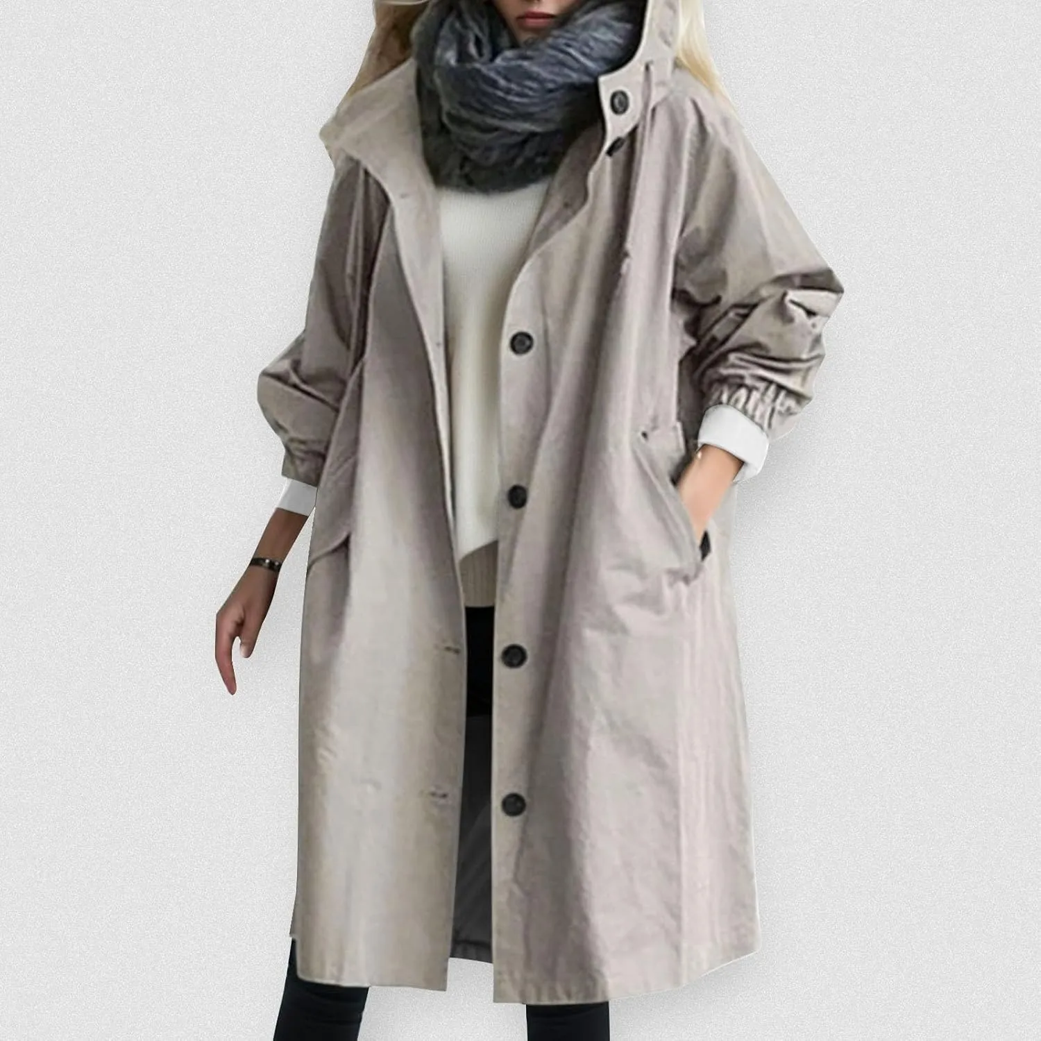 Womens Trench Coat Lightweight Raincoat Waterproof Long Hooded Trench Coat Lined Plus Size Windbreaker Elegant Jacket