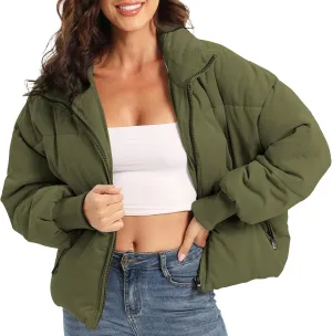 Womens Winter Baggy Zip Puffer jackets Short Down Jacket Coat