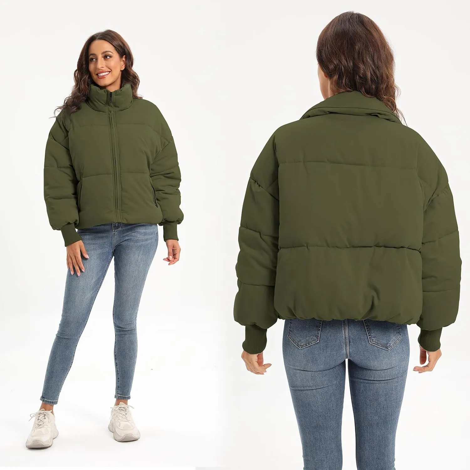 Womens Winter Baggy Zip Puffer jackets Short Down Jacket Coat